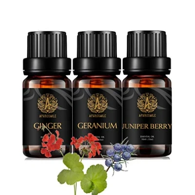 Imagen de Aromaterapia Geranio aceite esencial Set para difusor, 3x10ml 100% puro jengibre Kit Humidifier jengibre, geranio, enebro Berry Aceites Esenciales, baya de