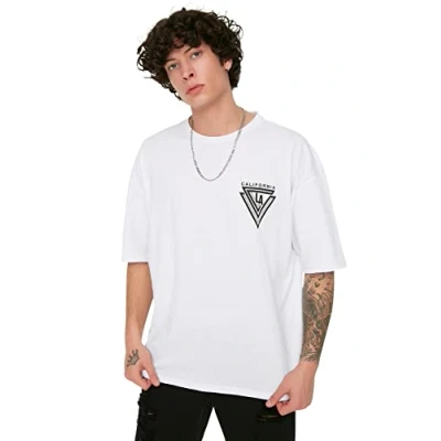 Imagen de TRENDYOL Ropa Oversize Crew Neck Woven T Shirt Camiseta de Punto Cuello Redondo básico Gran tamaño para Hombre, Blanco, XL