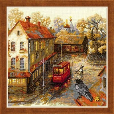 Imagen de Riolis Kreuzstich Set Warmer Herbst, Zählmuster Kit de Punto Cruz, diseño otoño, algodón, Multicolor, 30.0 x 0.1 cm