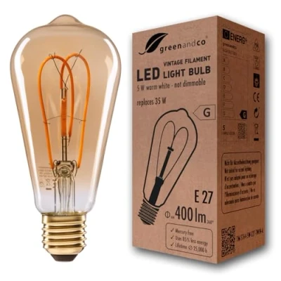 Imagen de greenandco Bombilla de filamento LED Vintage E27 ST64 5W (corresponde a 35W) 400lm 2000K (blanco cálido) 360 230V vidrio, sin parpadeo, no regulable
