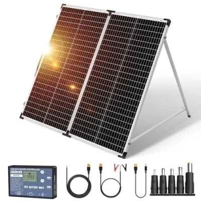 Imagen de DOKIO Maleta solar plegable portátil de 150 W y 18 V, monocristalina, kit panel con controlador para cargar baterías 12 voltios (AGM plomo/ácido tipo gel ventilado) RV Camping