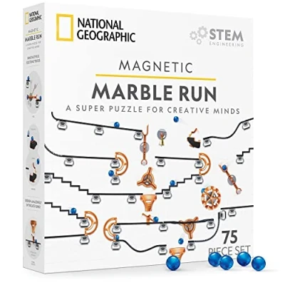 Imagen de National Geographic Run de Canicas Magnético Set Construcción Stem 75 Piezas con Pista Magnética, Truco y