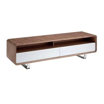 Imagen de Ángel Cerdá Mueble TV de Nogal y Blanco Madera con Cajones Patas Acero Moderno, Duradero Funcional Estilo Sofisticado 150 x 40 cm