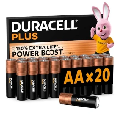 Imagen de Duracell Plus pilas AA (pack de 20) Alcalinas 1,5 V Hasta 100 % extra duración Fiabilidad para dispositivos cotidianos Embalaje sin plástico 10 Años almacenamiento LR6 MN1500