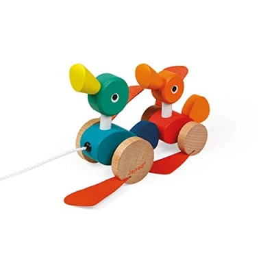 Imagen de Janod Patitos de Madera Zigolos Juguete Desarrollo para Arrastrar Certificado FSC Desde 1 Año, J08211, Multicolor