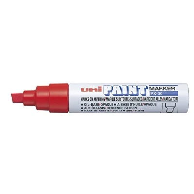 Imagen de Uni Rotulador de pintura multisuperficie opaco para exteriores con punta cincel, color rojo PX 30