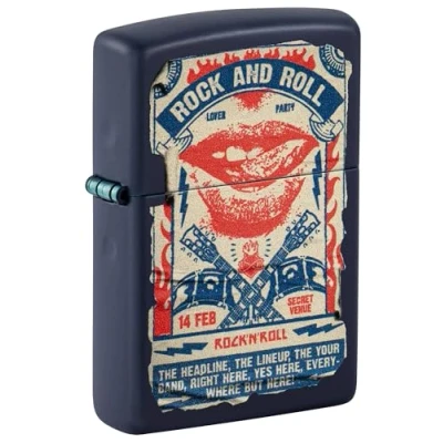 Imagen de Zippo Windproof Lighter Rock and Roll Poster Design Navy Matte Refillable for Lifetime Use Gift Box Metal Construction Made in USA