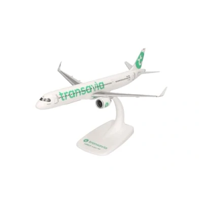 Imagen de herpa Modelo de avión Snap Fit Transavia Airbus A321neo PH YHZ, Miniatura a Escala 1:200, Pieza colección, con Base, plástico