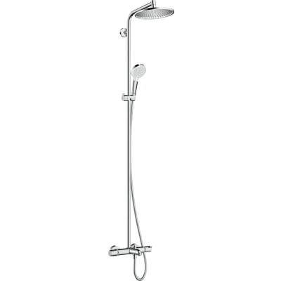 Imagen de hansgrohe Crometta S sistema de ducha con termostato para bañera, lluvia (240mm) grifo mano (2 tipos chorro), flexo, barra, fija redondo, cromo, 27320000