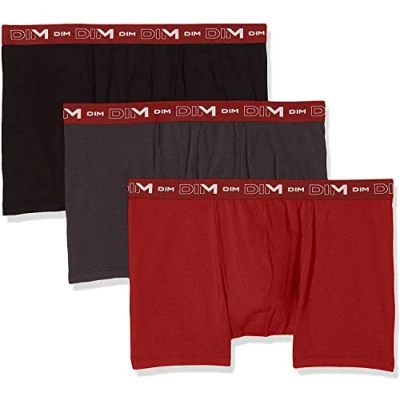 Imagen de Dim Bóxers Con Cinturilla A Contraste X3, Bóxer Hombre, Gris Plomo/Rojo Chile/Negro, L