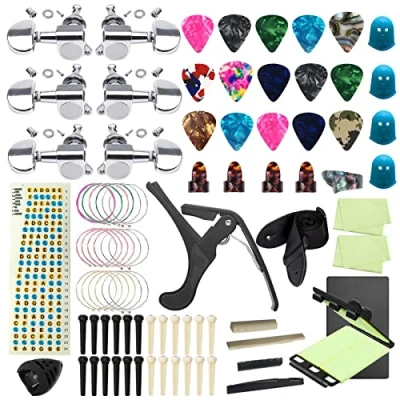 Imagen de Accesorios de guitarra TTCR II 84 piezas con afinador guitarra, correa clavijas afinación capo 15 púas 3 juegos cuerdas etc.