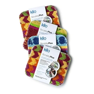 Imagen de Kilo Scrubby Plus Estropajo antiarañazos con Delicado paño de Limpieza, Multiusos, Juego 4, Acero Inoxidable, Multicolor, 17x14cm Set of 4