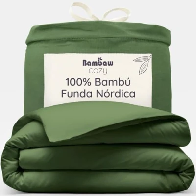 Imagen de Bambaw Funda Nordica Bambu 135x200 cm, Cama 90 Ropa de Antiacaros, Transpirable e Hipoalergenica, Sabanas Frescas Antisudor, Certificado Oeko Tex (Oliva)