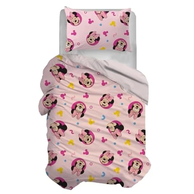 Imagen de Minnie Mickey Juego de Funda nórdica Individual algodón, Rosa, 155 x 200 cm, Almohada 50 80 diseño Disney, 100% Producto Oficial