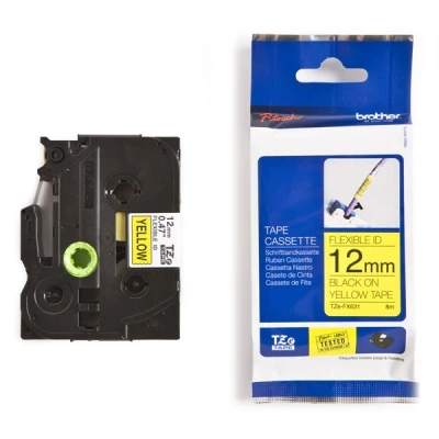 Imagen de P Touch 550 Brother TZe FX631 cinta flexible 12mm texto negro sobre amarillo (8M)
