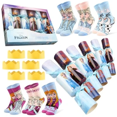 Imagen de Disney Christmas Crackers Stitch Calcetines Talla Única para Mujeres y niños Regalos Navidad (Azul Frozen Niño)