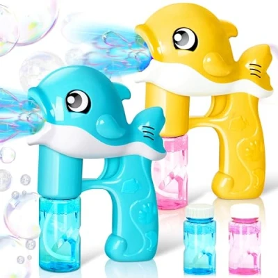 Imagen de JOYIN 2 Pistolas de Burbujas para Ballenas LED automático con 4 soluciones Repuesto Burbujas, Pistola niños, diversión Verano Exteriores, Recuerdos Fiesta