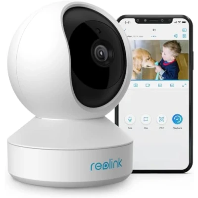 Imagen de Reolink 2K Camara Vigilancia WiFi Interior, 355 Pan/50 Tilt, Bebe con Visión Nocturna, Detección de Humano/Mascota, Audio Bidireccional, Admite Tarjeta SD, Control App, E1 3MP