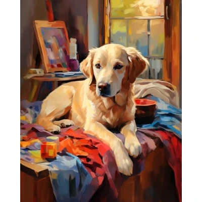 Imagen de Kit de bordado punto cruz, perrito labrador perlado, kits cruz para adultos, fáciles contar principiantes, 16 x 20 pulgadas