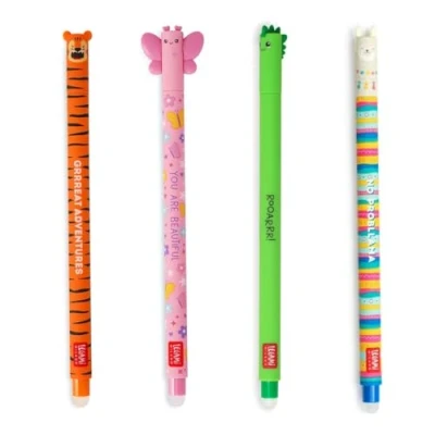 Imagen de LEGAMI Juego de 4 bolígrafos gel borrables, con tinta borrable, borrables sin consumir hojas, punta dinosaurio, llama, tigre y mariposa 0,7 mm