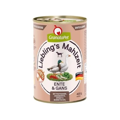 Imagen de GranataPet Liebling&#039;s Mahlzeit Pato &amp; Gans, Comida húmeda para Perros, Perros sin Cereales y azúcares, pienso Completo, 6 x 400 g