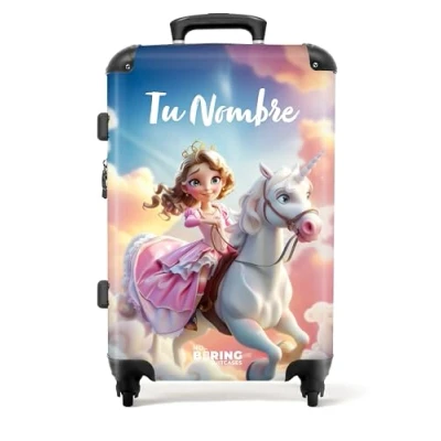 Imagen de NoBoringSuitcases.com Maleta Personalizada, Niños, Niña, Trolley, Ruedas, Mediana, TSA, de Viaje, Maletas Viaje Grandes 23 Kilos (67 cm 72 L) (Princesa Rosa Blanco)