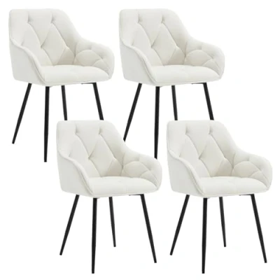 Imagen de WOLTU 4X Sillas de Comedor Cocina con Respaldo y Apoyobrazos Salon Moderno Patas Metálicas para Dormitorio Oficina, Terciopelo, Crema, EZS02cm 4