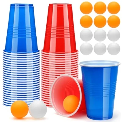 Imagen de Zeawavsl Beer Pong Kit, 50 Juegos de Beber y 12 Pelotas Ping Pong, 500ML Vasos Reutilizables, Play para