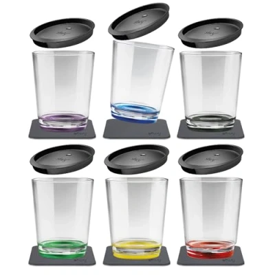 Imagen de Silwy® Vasos magnéticos multicolor (juego de 6), sin BPA (Tritan), incluye seis tapas a prueba fugas con apertura para pajita integrada y almohadillas gel metal reutilizables