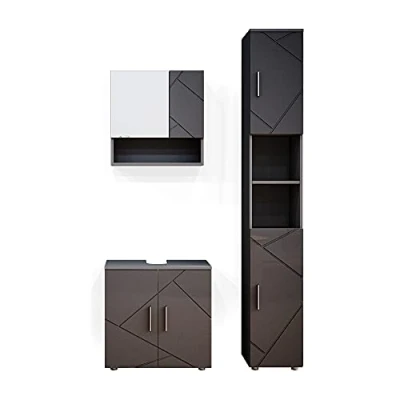 Imagen de Vicco Conjunto de Muebles baño Irma, Antracita Alto Brillo, 3 Partes, con Mueble