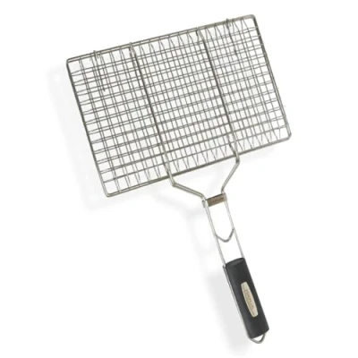 Imagen de Amig Rejilla para Barbacoa Fireplus Doble Asar Acero Inoxidable Mango de Goma Antideslizante y Cierre Seguridad Medidas: 32 x 21,5cm