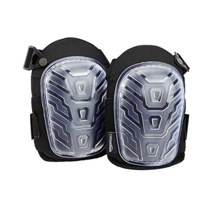 Imagen de Amazon Basics Rodilleras profesionales, relleno de espuma resistente, cómoda almohadilla gel, con clips fácilmente ajustables, transparente, 1 par (0.2)