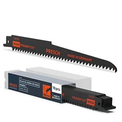 Imagen de PRESCH hojas sierra sable para madera 210mm 10 piezas Corte 6 180mm de Tubos PVC uvm. Juego con caja incluida