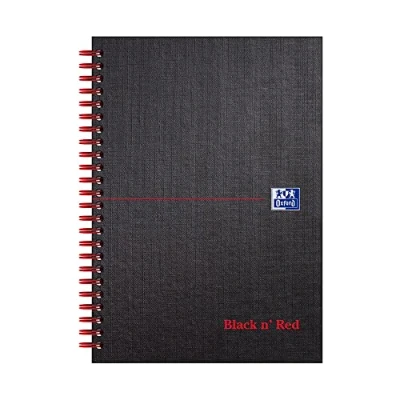 Imagen de Oxford Black n&#039; Red Cuaderno de espiral doble (con rayas, 140 páginas, A5, tapa dura, 90 g/m², perforado), color negro y rojo
