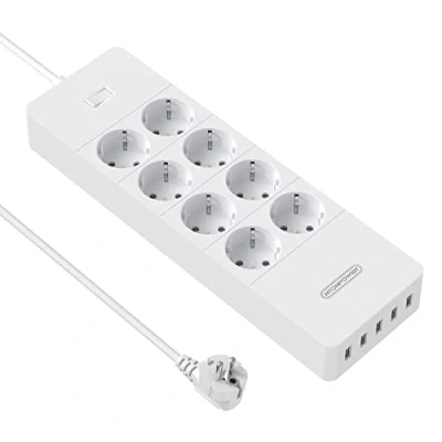 Imagen de Regletas Enchufes 8 Tomas, NTONPOWER Alargador Enchufe Pared, Multiple con 5 Cargador USB, Regleta Interruptor y Protección de Seguridad Infantil, Protector Sobretension 1700 Jouiles