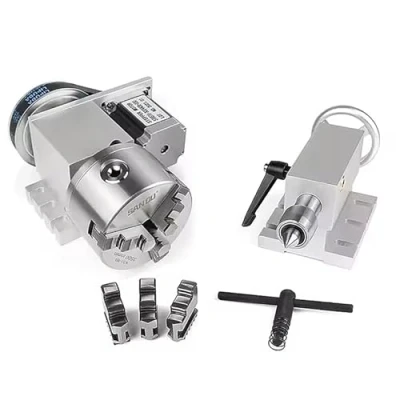 Imagen de RATTMMOTOR eje giratorio CNC, 4th K11 80 mm, hueco parcial con 3 mandriles una relación de reducción 6:1 contrapunto 65 mm para torno fresadora