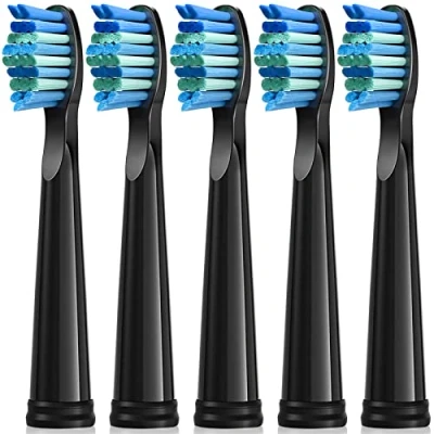 Imagen de Cabezales de recambio para cepillo dientes eléctrico Fairywill D7/D8/FW507/FW508/FW551/FW2011/FW917/FW959/FW515/Seago SG E9, con cerdas suaves (negros, 5 unidades)