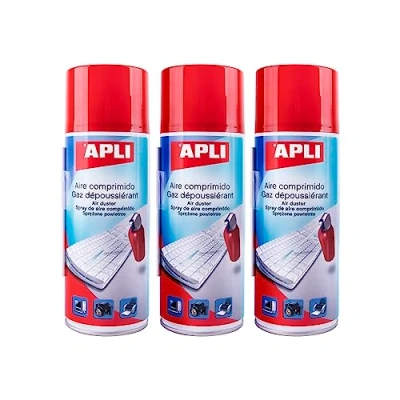 Imagen de APLI 19657 Pack de 3 Aires comprimidos limpieza en seco; sprays 400 ml. Aerosol apto para teclados, ordenadores y dispositivos electrónicos