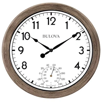 Imagen de Bulova Patio Time Reloj de Pared para Interiores y Exteriores, 10.25, Acabado ratán