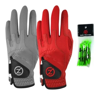 Imagen de Zero Friction Cabretta Elite Guantes de Golf para Hombre (2 Unidades), Color Gris y Rojo