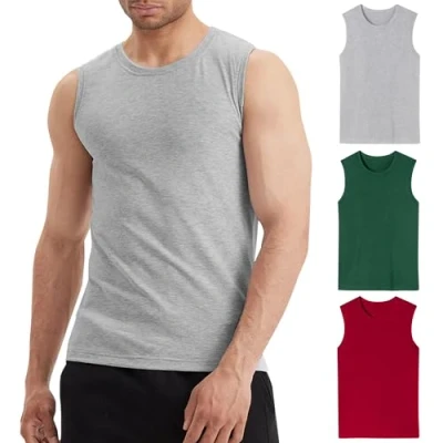 Imagen de LiKing Camiseta sin Mangas para Hombre,100% algodón, Pack de 3 Camisetas Tirantes Hombre,sin Mangas, con Cuello Redondo,elástica Gimnasio Ocio UN2 L