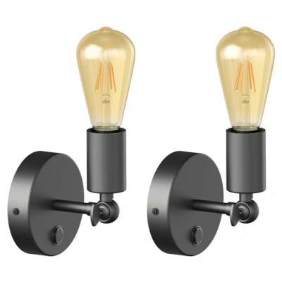 Imagen de ledscom.de 2 piezas Aplique vintage E27 FETRO con interruptor, negro, orientable, incl. lámpara oro retro 3,83W extrablanco cálido 489lm