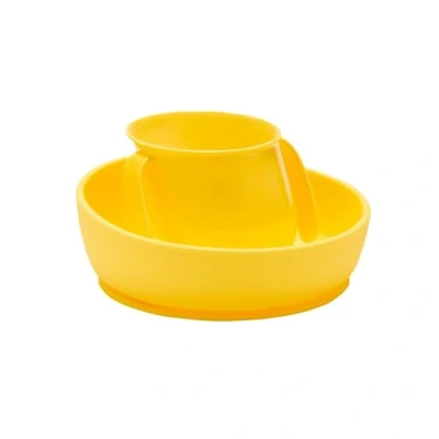 Imagen de Doidy juego de taza y cuenco, diseño inclinado único cuenco succión silicona antideslizante, regalo para bebés niños pequeños (amarillo)