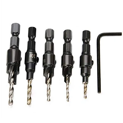 Imagen de BE TOOL Juego de brocas avellanadas 1/4 pulgadas con vástago hexagonal cambio rápido para madera 1 llave pequeña carpintería (paquete 5)