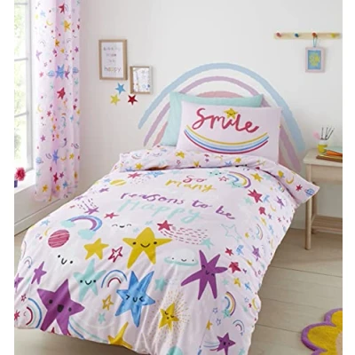 Imagen de Catherine Lansfield Happy Stars Easy Care Juego de Funda edredón Doble, Color Rosa