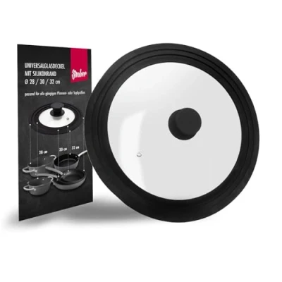 Imagen de Steuber tapa de cristal universal para ollas y sartenes Ø 28/30/32 cm, con válvula escape borde silicona