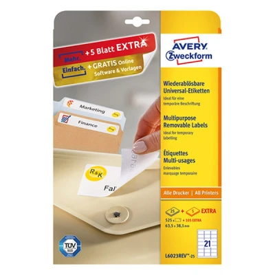 Imagen de Avery Dennison L6023REV 25 Etiquetas despegables (63.5 x 38.1 mm)