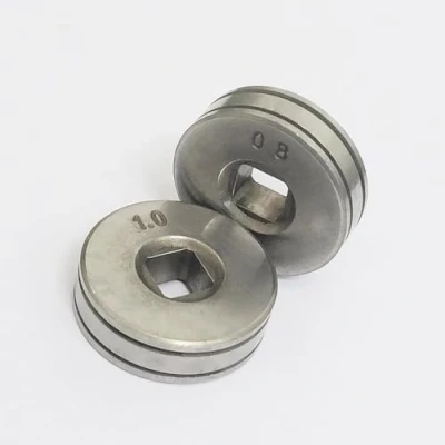 Imagen de 2 rodillos de alimentación alambre con ruedas enrollables 25 mm diámetro, para alimentador SSJ16, piezas equipos soldadores MIG MAG (0,8 mm/1,0 mm)