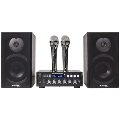 Imagen de LTC karaoke STAR4 MKII Kit de con amplificador, 2 micrófonos cable y altavoces 75 W Bluetooth USB Negro