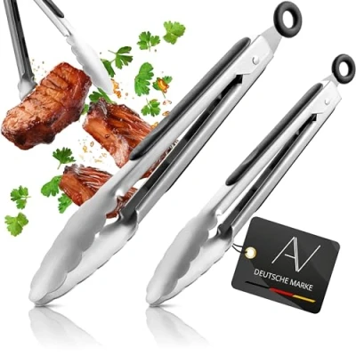Imagen de AVANA pinzas de cocina acero inoxidable, juego 2 cocina, silicona, multiusos para cocinar y asar Negro